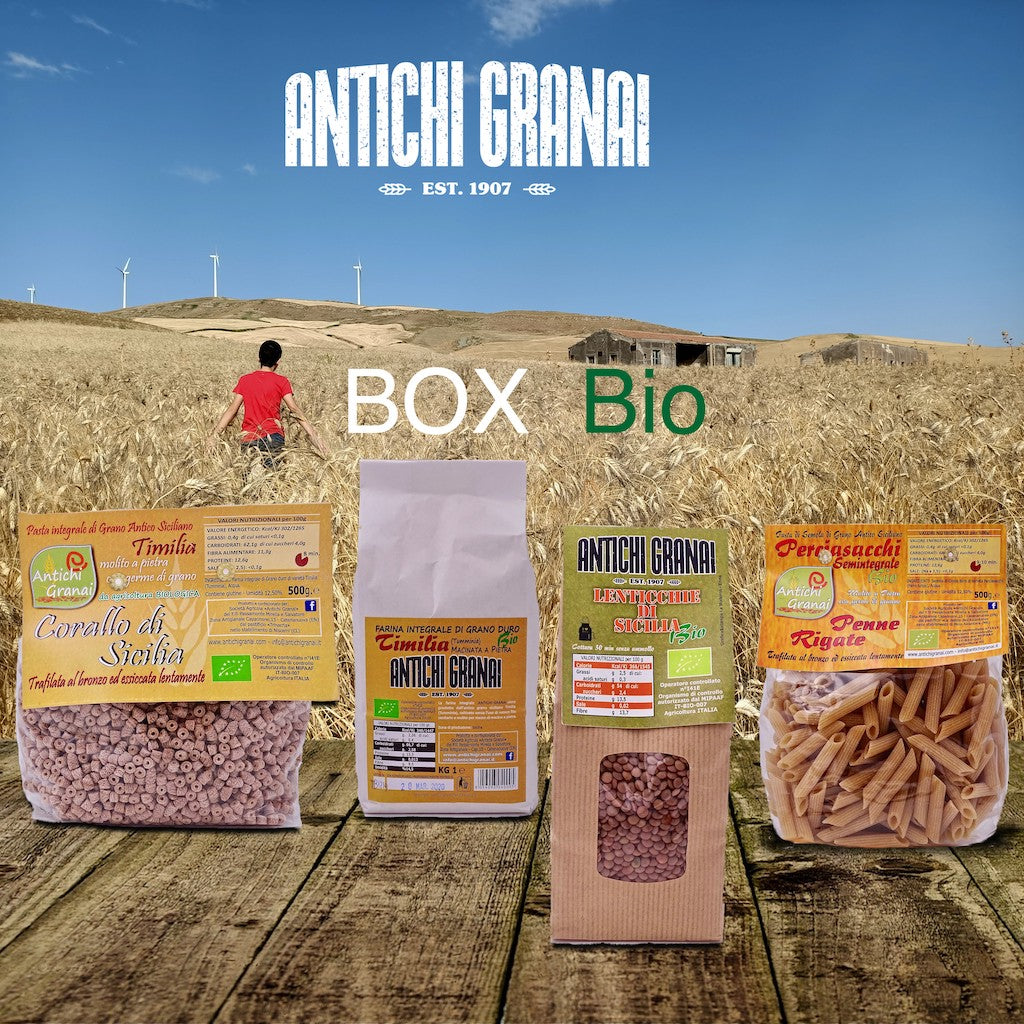 Convenienti box Bio con Farina Pasta e legumi prodotti dalla nostra azienda agricola.