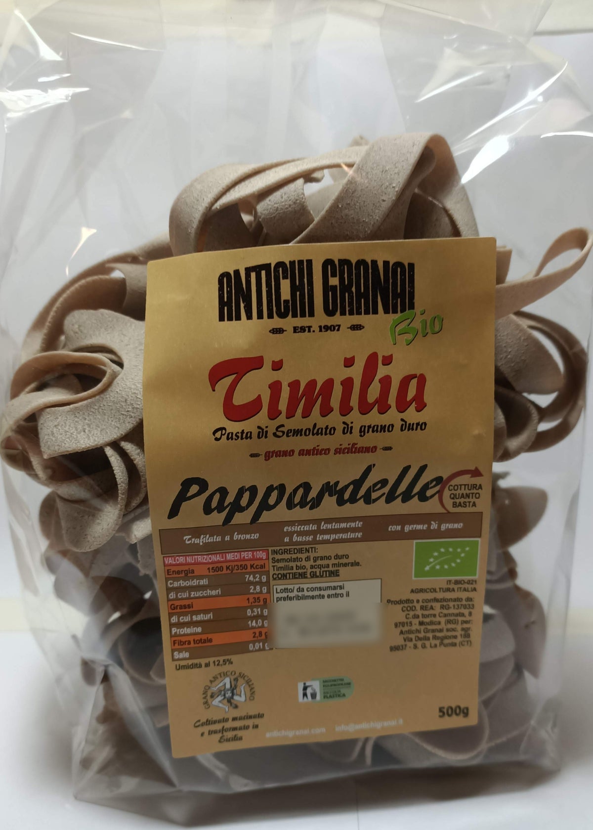 Pappardelle integrali Timilia BIO, pasta di grano antico siciliano Tumminia trafilata al bronzo