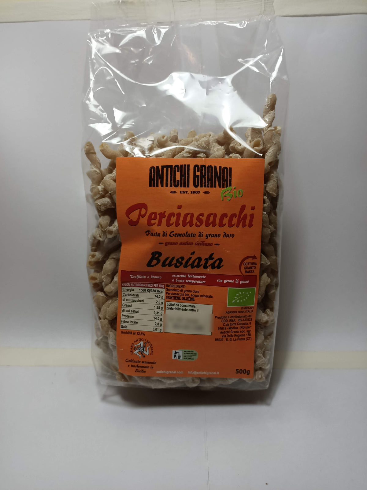 Busiate Trapanesi Perciasacchi BIO semintegrali, pasta di grano antico siciliano trafilata al bronzo