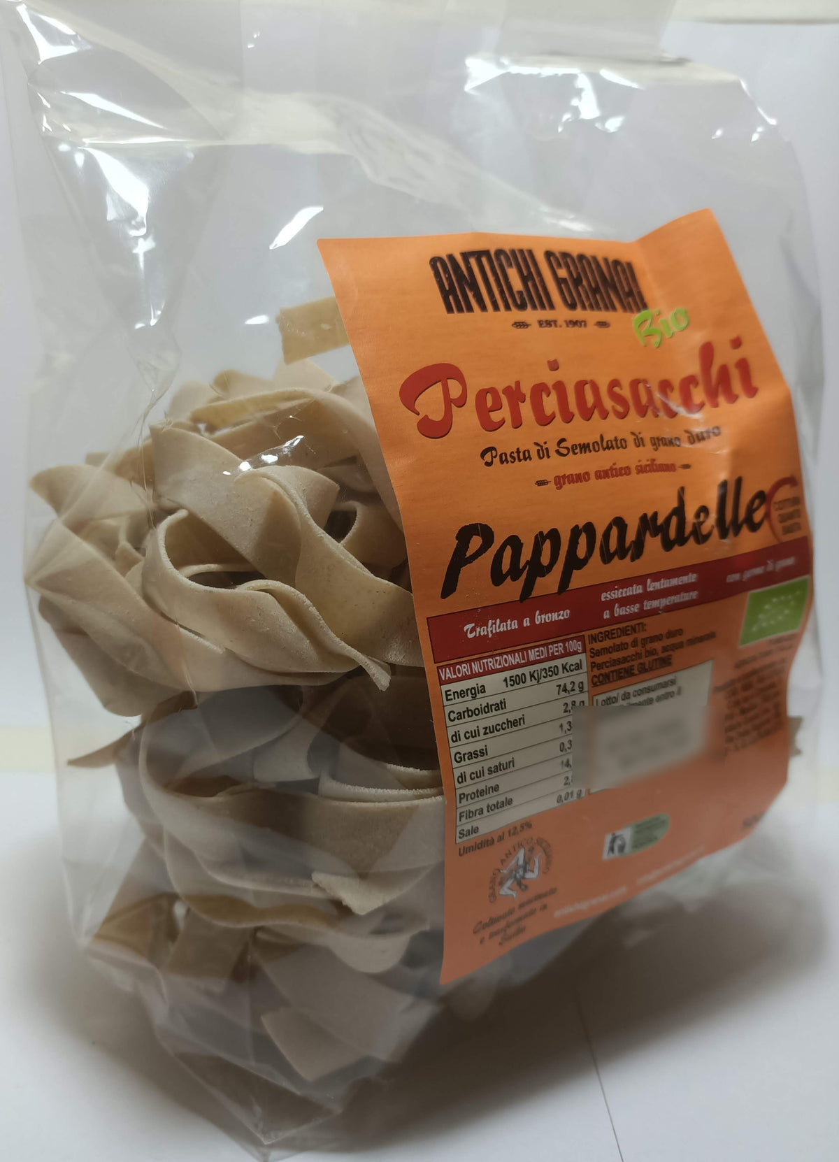 Pappardelle Perciasacchi BIO semintegrali, pasta di grano antico siciliano trafilata al bronzo