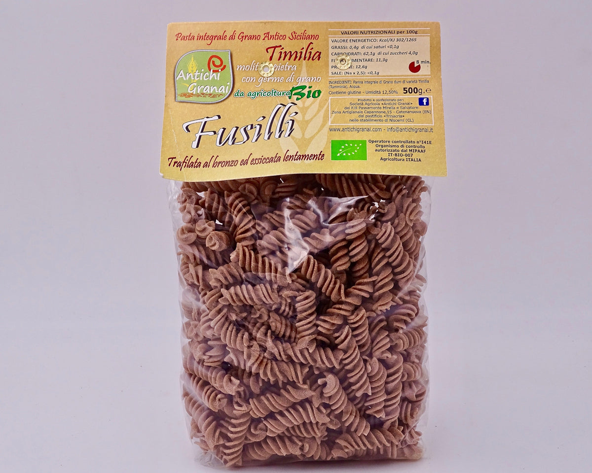 Fusilli Timilia BIO integrali grano antico siciliano Tumminia trafilati al bronzo