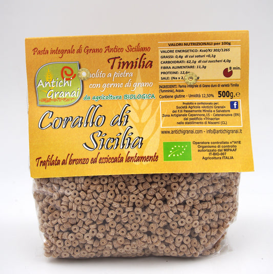 Corallo di Sicilia corallini Timilia BIO integrali grano antico Tumminia trafilati al bronzo