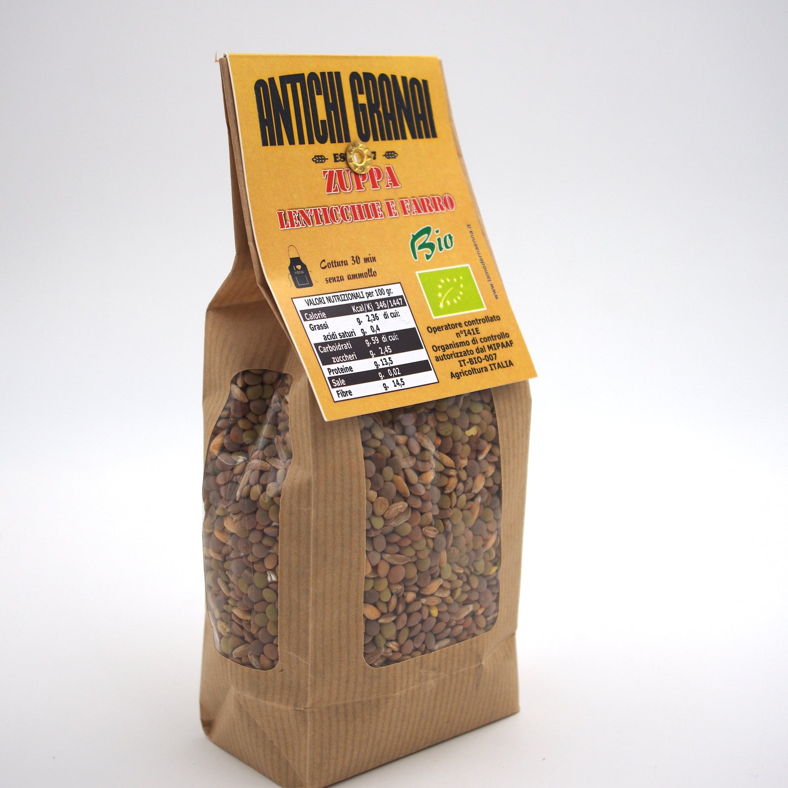 Zuppa di lenticchie e farro BIO mix legumi e cereali biologici senza ammollo